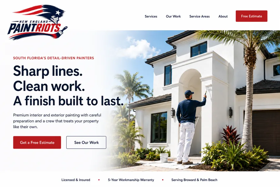 Sample website design: New England Paintriots, painting company