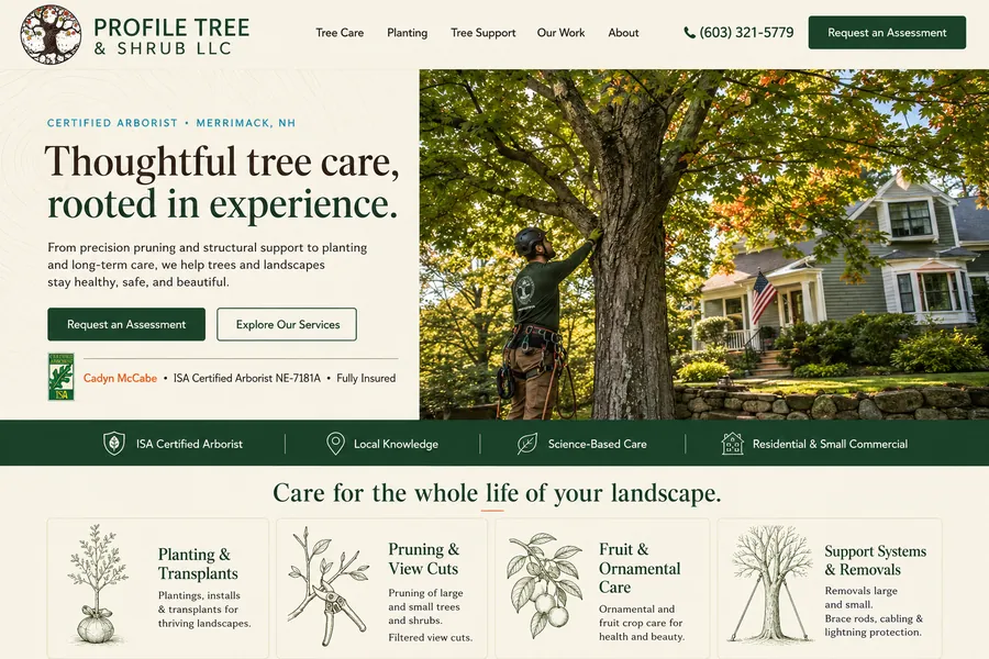 Sample website design: Profile Tree and Shrub, tree care company